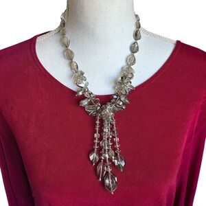 Chico’s Smoky Black Faceted Bead Fringe Statement Necklace